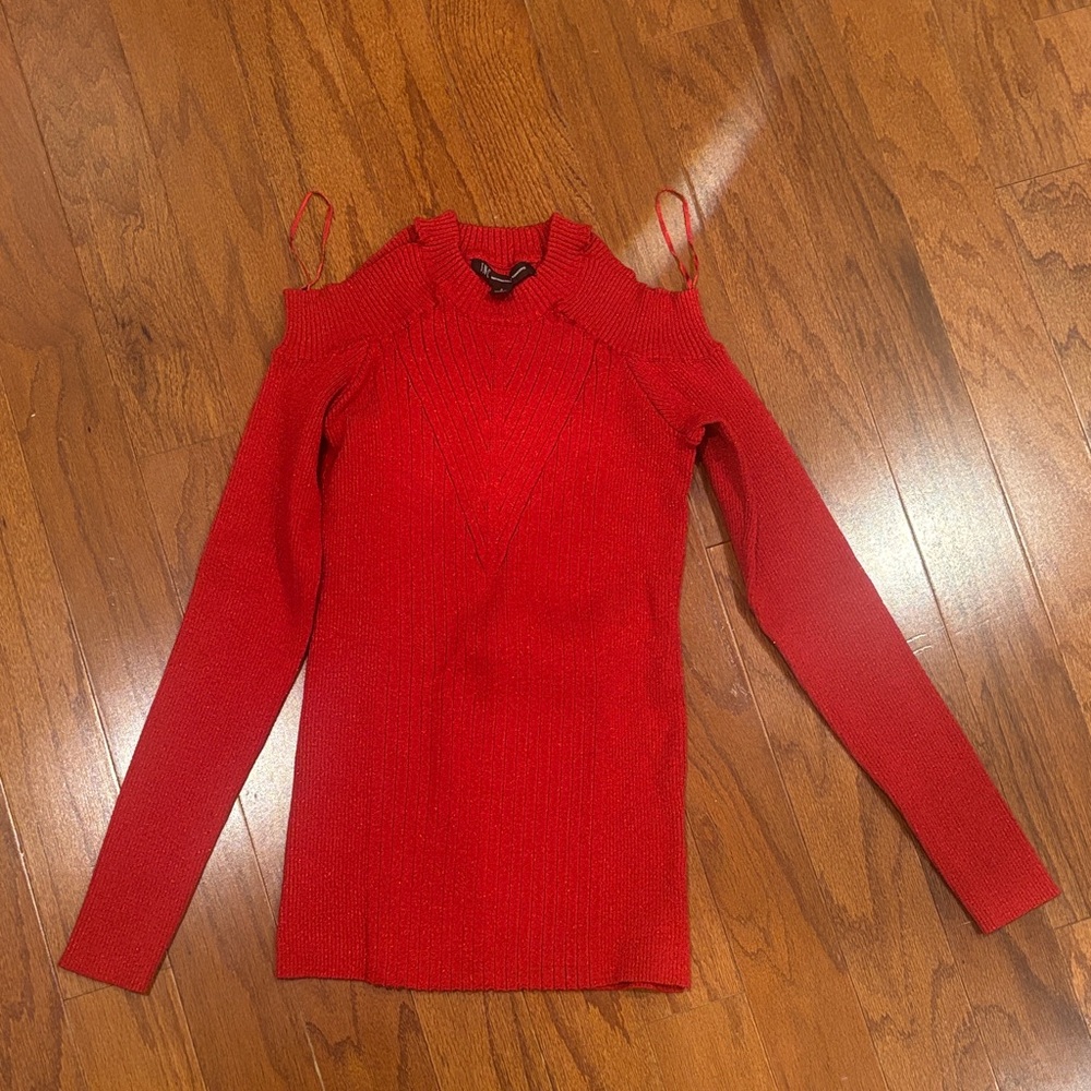 INC International Concepts Red Cold-Shoulder Knit Top